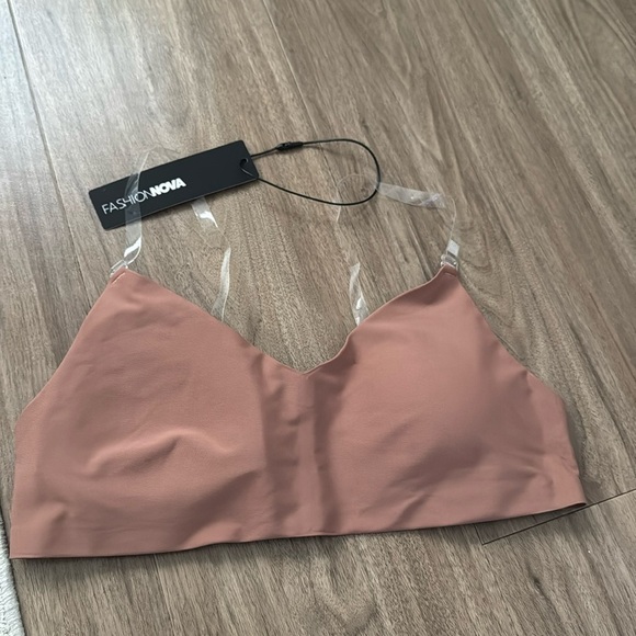 Fashion Nova No Show Microfiber Clear Strap Bralette in Mocha - Picture 2 of 4